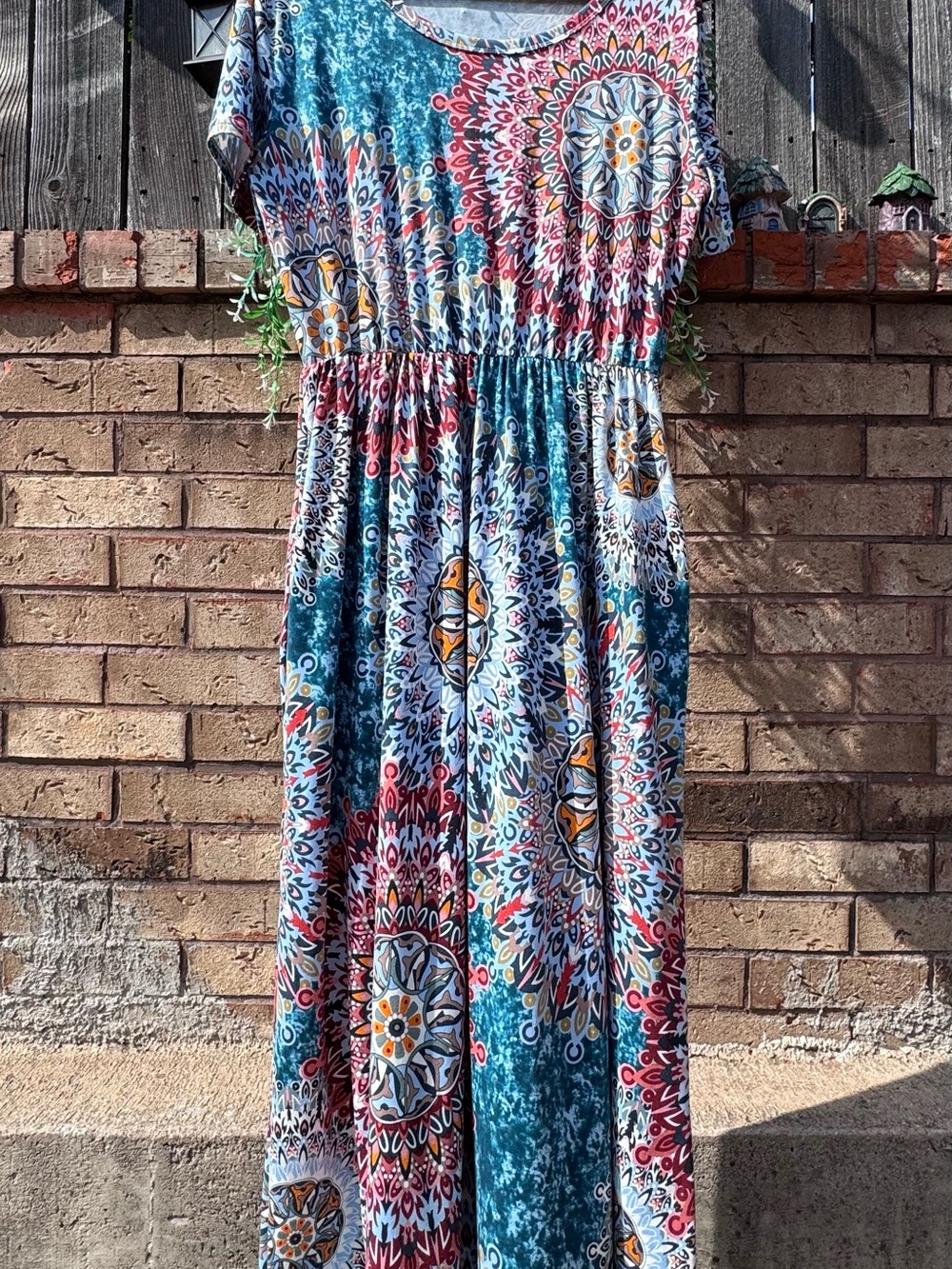 Teal, Pink & Orange Medallion Maxi Dress Sz XL Pockets Beautiful & Super Soft
